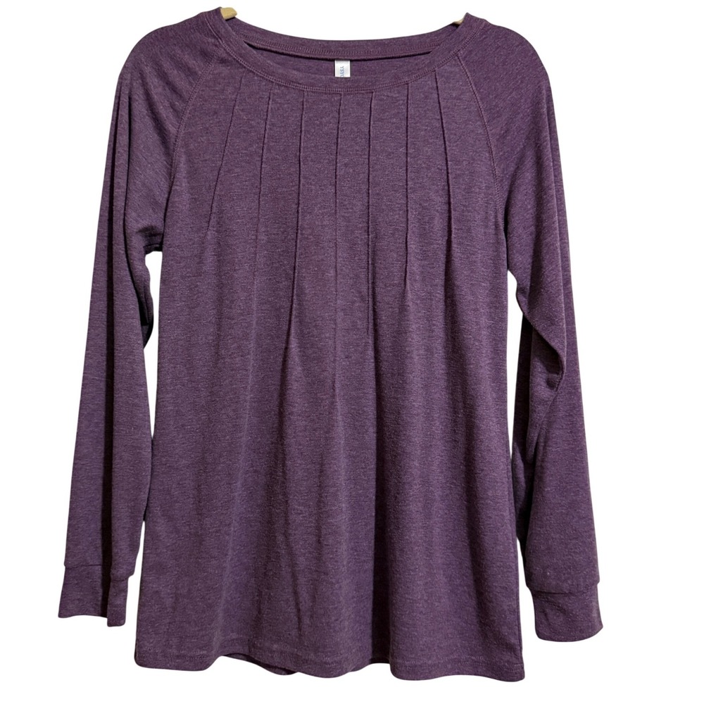 YSYOKOW Womens Purple Pleated Front Long‎ Sleeve Tunic Small Heathered